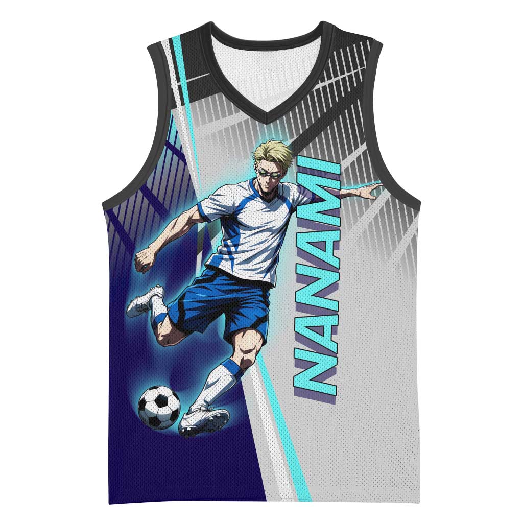 Personalized Nanami Kento Jujutsu Kaisen Basketball Jersey with Teal Highlights and Dynamic Kick Pose