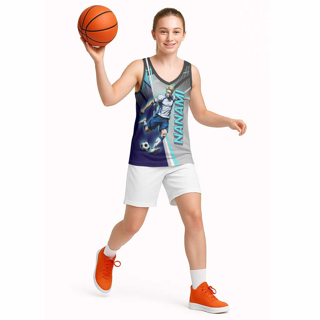 Personalized Nanami Kento Jujutsu Kaisen Basketball Jersey with Teal Highlights and Dynamic Kick Pose