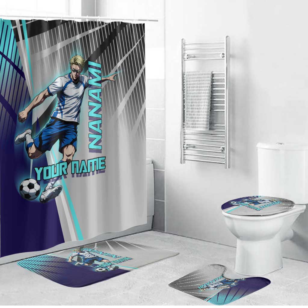 Personalized Nanami Kento Jujutsu Kaisen Bathroom Set with Teal Highlights and Dynamic Kick Pose