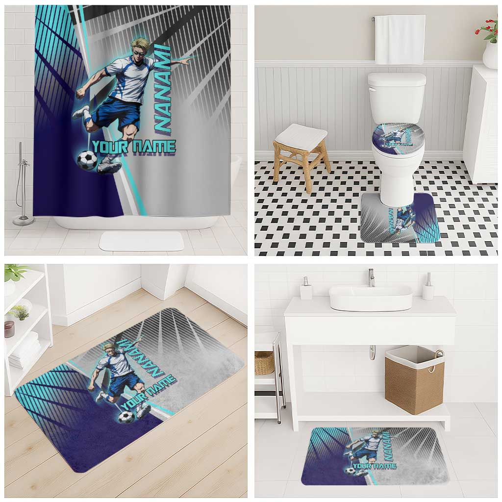 Personalized Nanami Kento Jujutsu Kaisen Bathroom Set with Teal Highlights and Dynamic Kick Pose