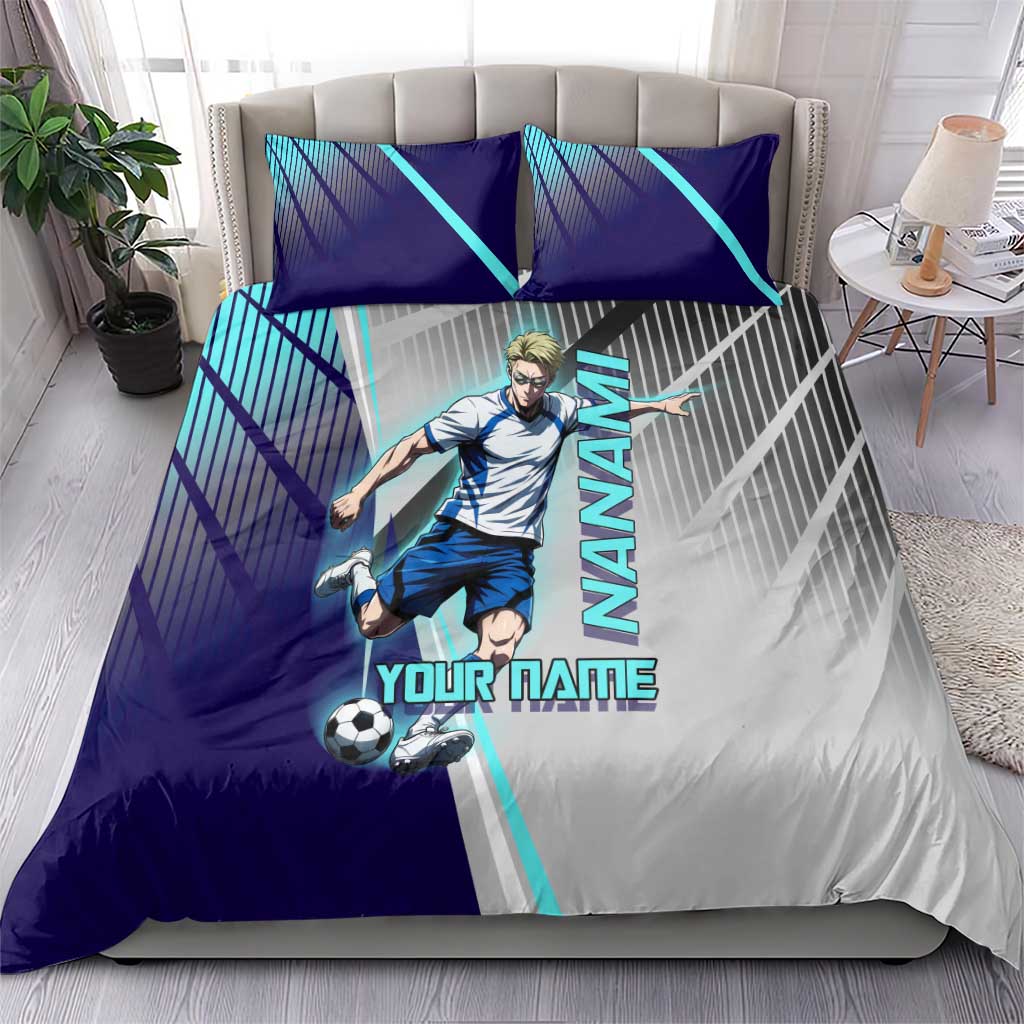 Personalized Nanami Kento Jujutsu Kaisen Bedding Set with Teal Highlights and Dynamic Kick Pose