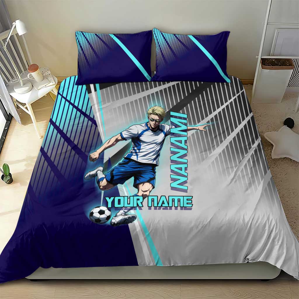 Personalized Nanami Kento Jujutsu Kaisen Bedding Set with Teal Highlights and Dynamic Kick Pose