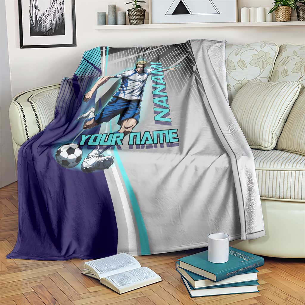 Personalized Nanami Kento Jujutsu Kaisen Blanket with Teal Highlights and Dynamic Kick Pose
