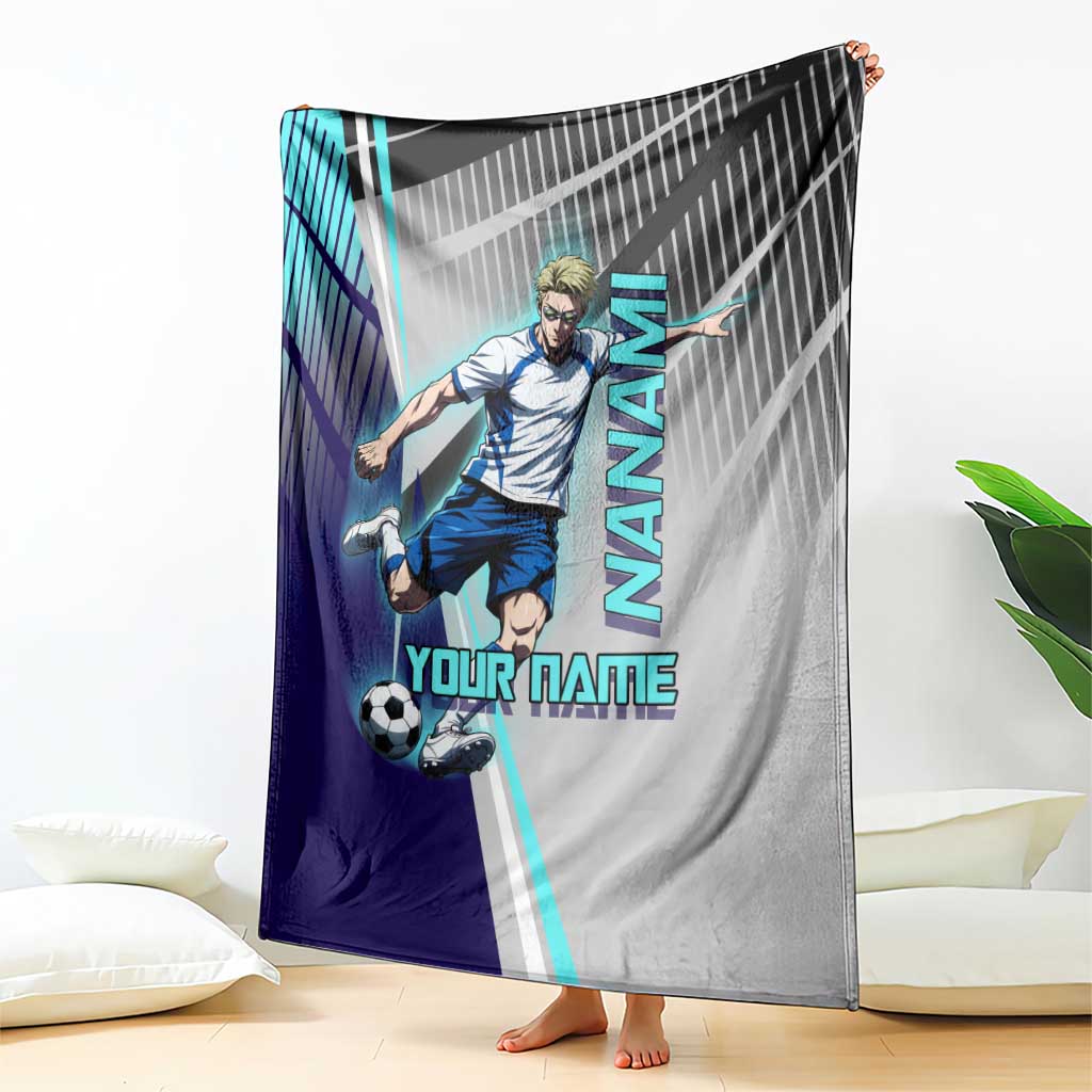 Personalized Nanami Kento Jujutsu Kaisen Blanket with Teal Highlights and Dynamic Kick Pose