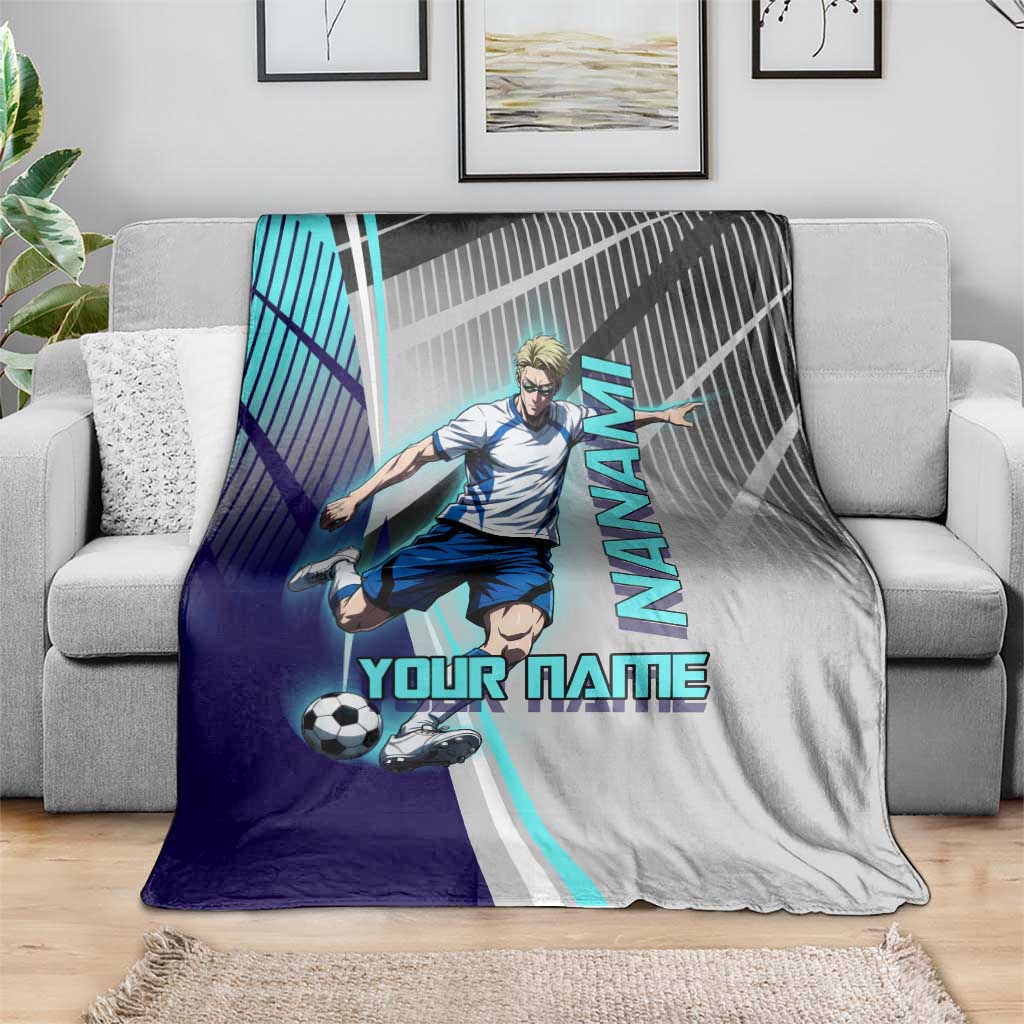 Personalized Nanami Kento Jujutsu Kaisen Blanket with Teal Highlights and Dynamic Kick Pose