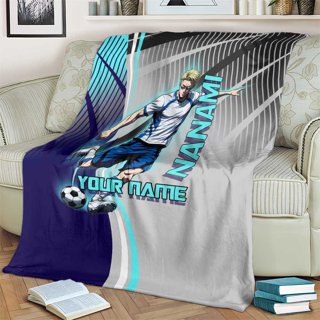 Personalized Nanami Kento Jujutsu Kaisen Blanket with Teal Highlights and Dynamic Kick Pose