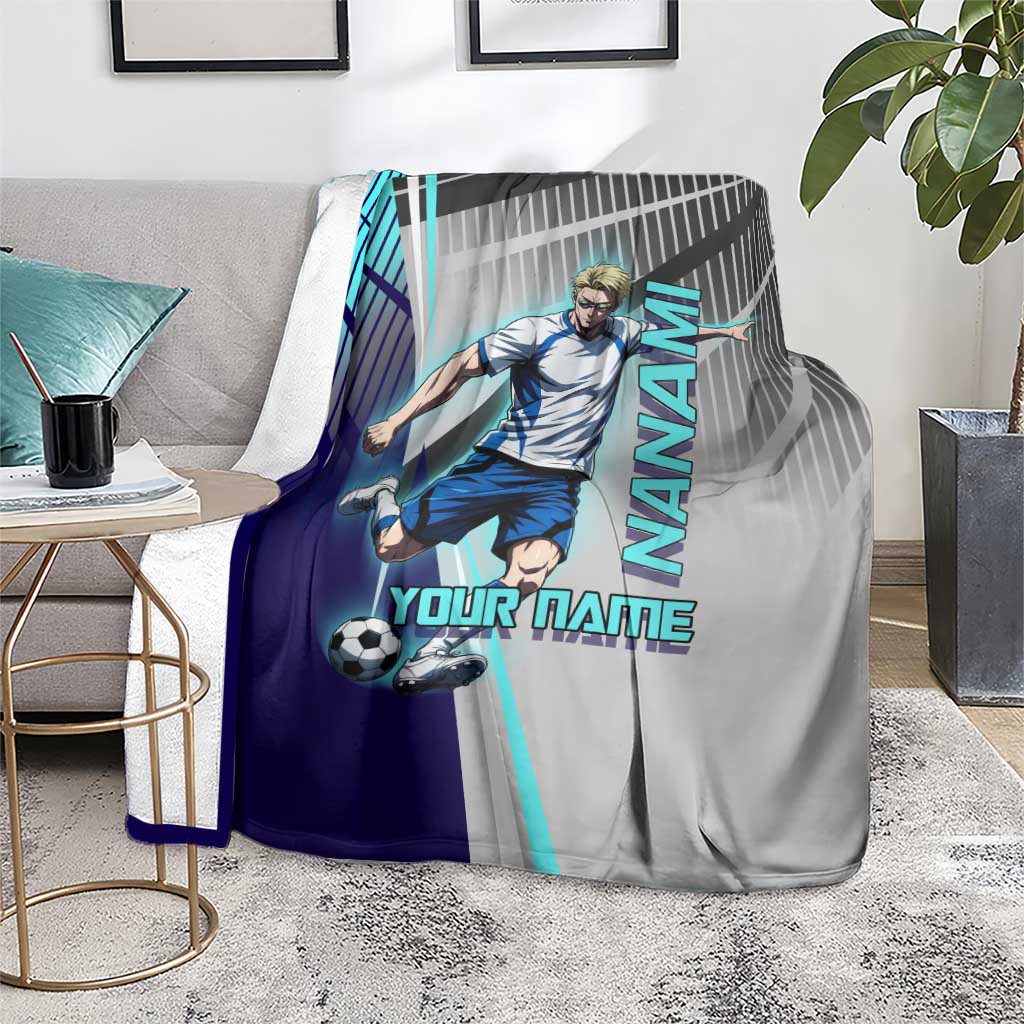 Personalized Nanami Kento Jujutsu Kaisen Blanket with Teal Highlights and Dynamic Kick Pose