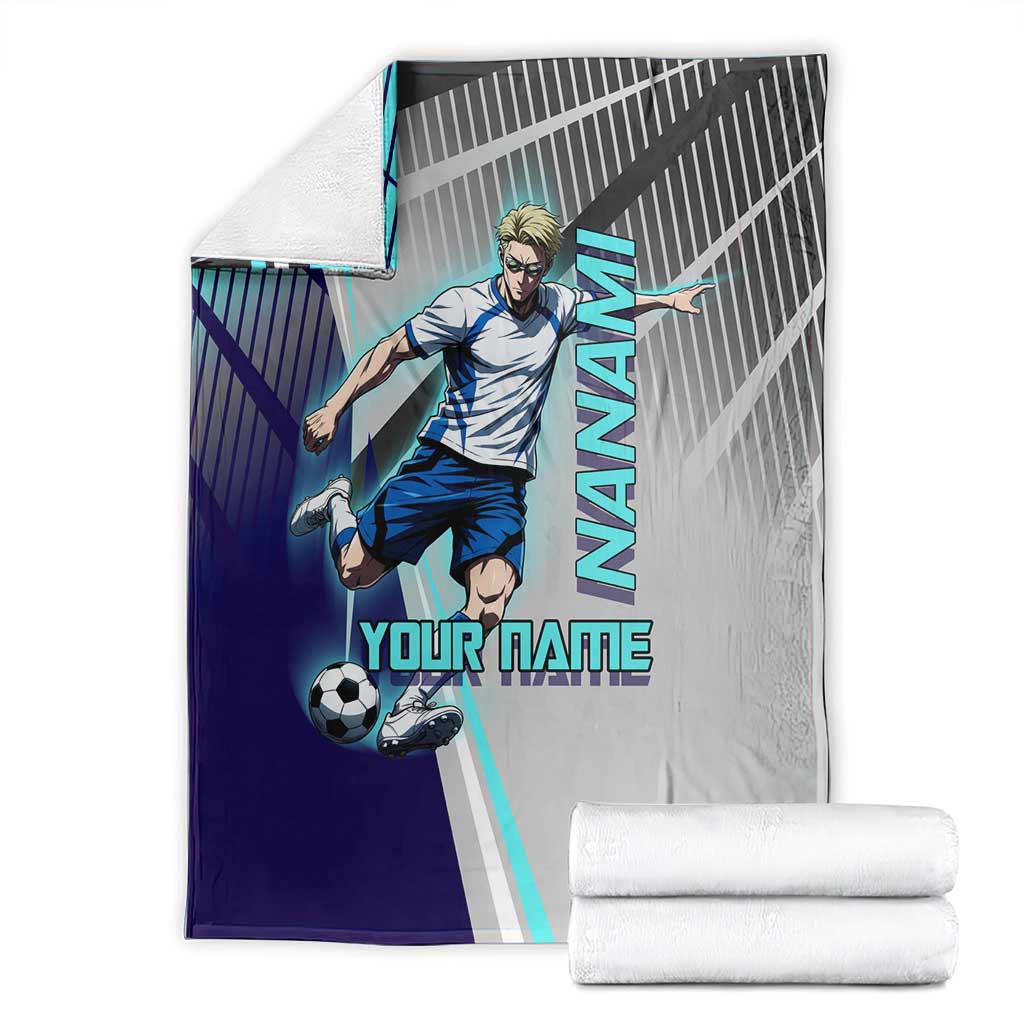 Personalized Nanami Kento Jujutsu Kaisen Blanket with Teal Highlights and Dynamic Kick Pose