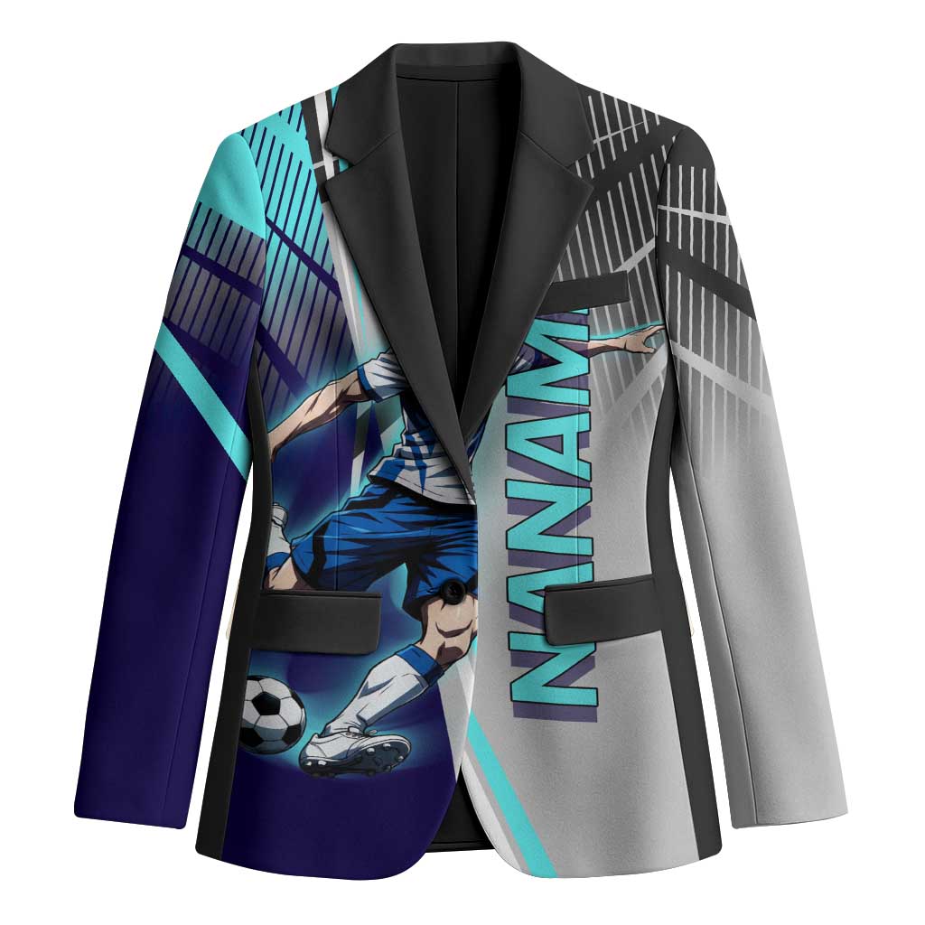 Personalized Nanami Kento Jujutsu Kaisen Blazer with Teal Highlights and Dynamic Kick Pose