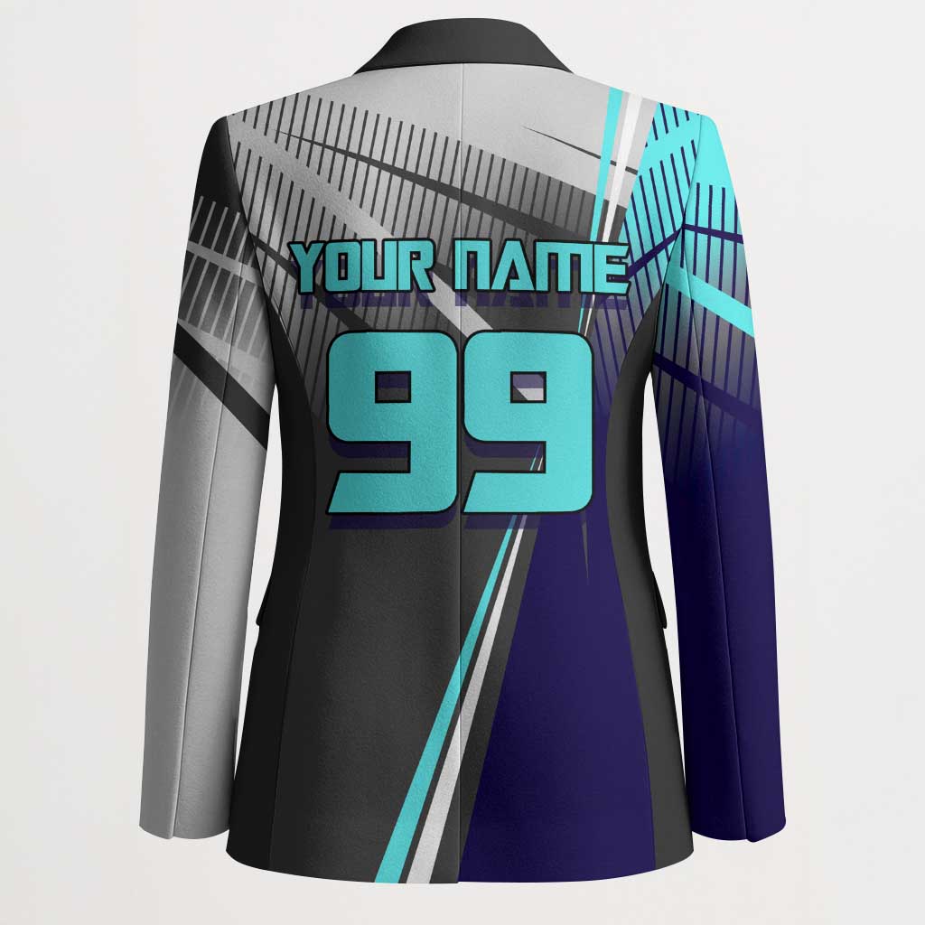 Personalized Nanami Kento Jujutsu Kaisen Blazer with Teal Highlights and Dynamic Kick Pose
