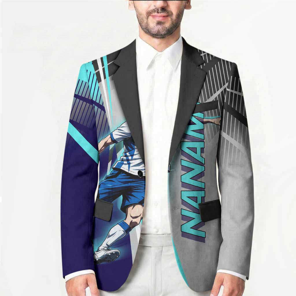 Personalized Nanami Kento Jujutsu Kaisen Blazer with Teal Highlights and Dynamic Kick Pose
