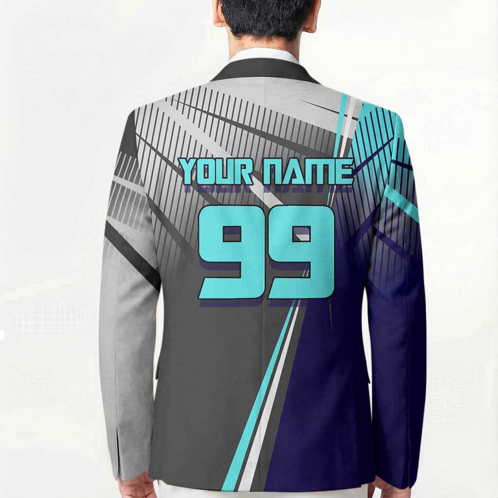 Personalized Nanami Kento Jujutsu Kaisen Blazer with Teal Highlights and Dynamic Kick Pose