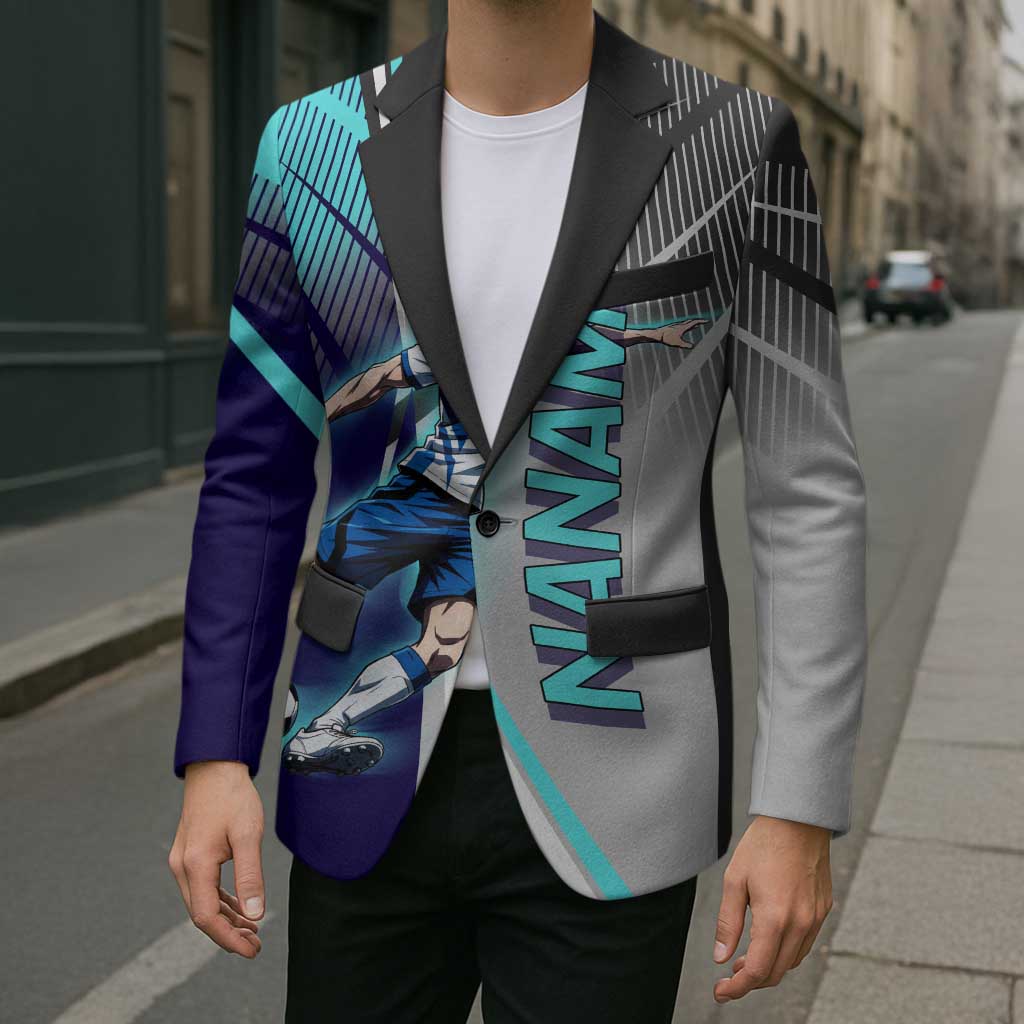 Personalized Nanami Kento Jujutsu Kaisen Blazer with Teal Highlights and Dynamic Kick Pose