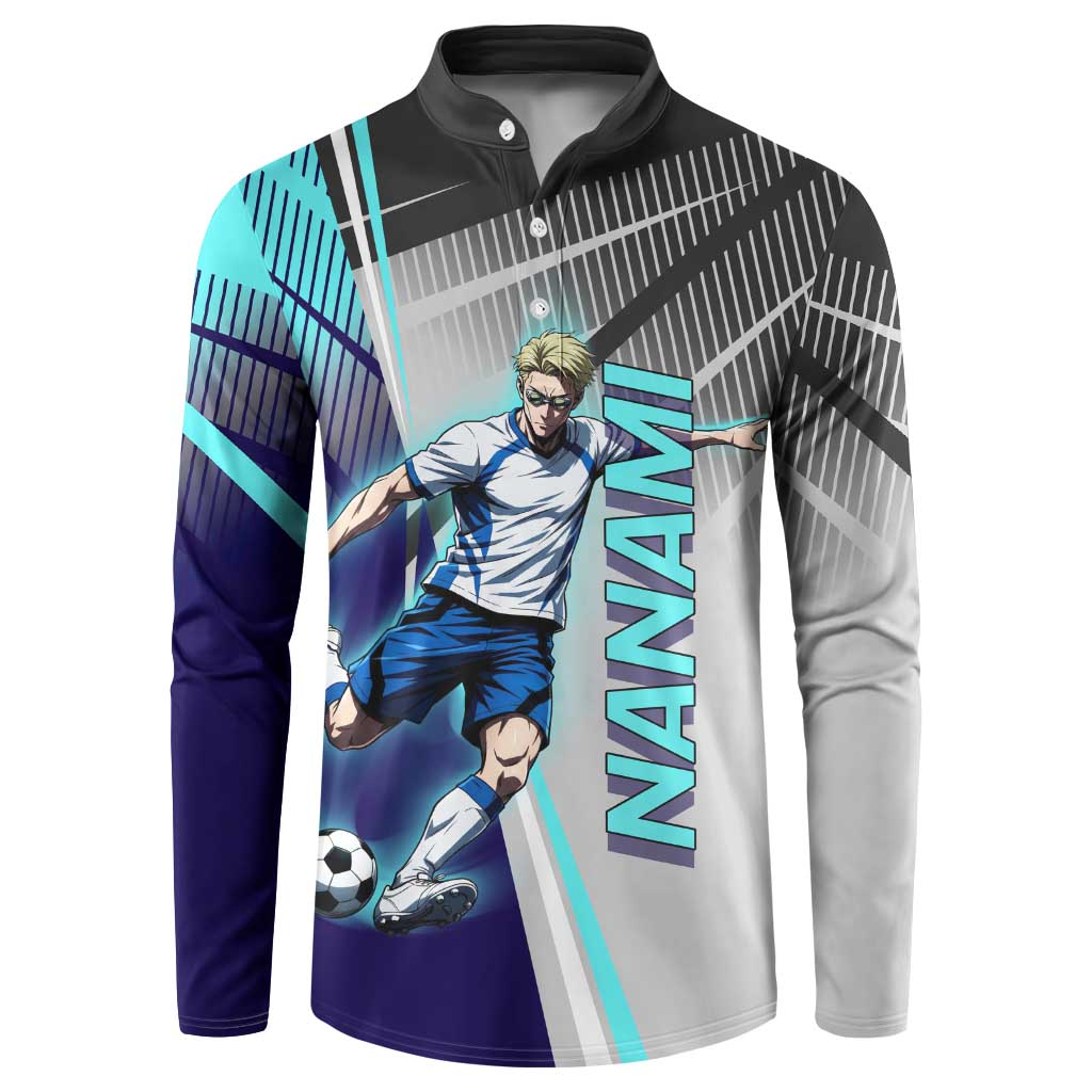 Personalized Nanami Kento Jujutsu Kaisen Button Sweatshirt with Teal Highlights and Dynamic Kick Pose