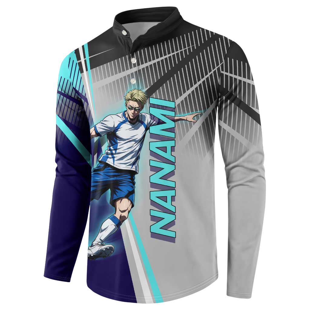 Personalized Nanami Kento Jujutsu Kaisen Button Sweatshirt with Teal Highlights and Dynamic Kick Pose