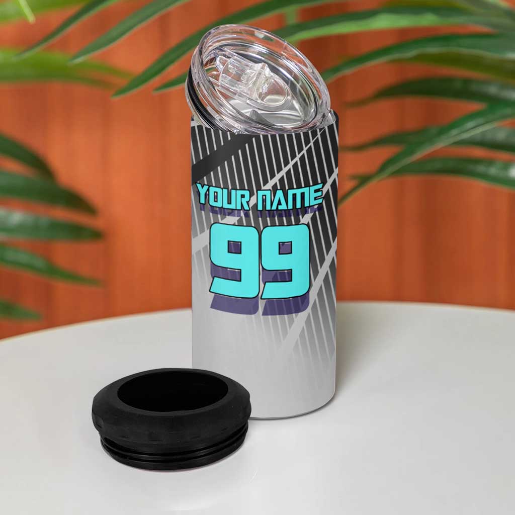 Personalized Nanami Kento Jujutsu Kaisen 4 in 1 Can Cooler Tumbler with Teal Highlights and Dynamic Kick Pose