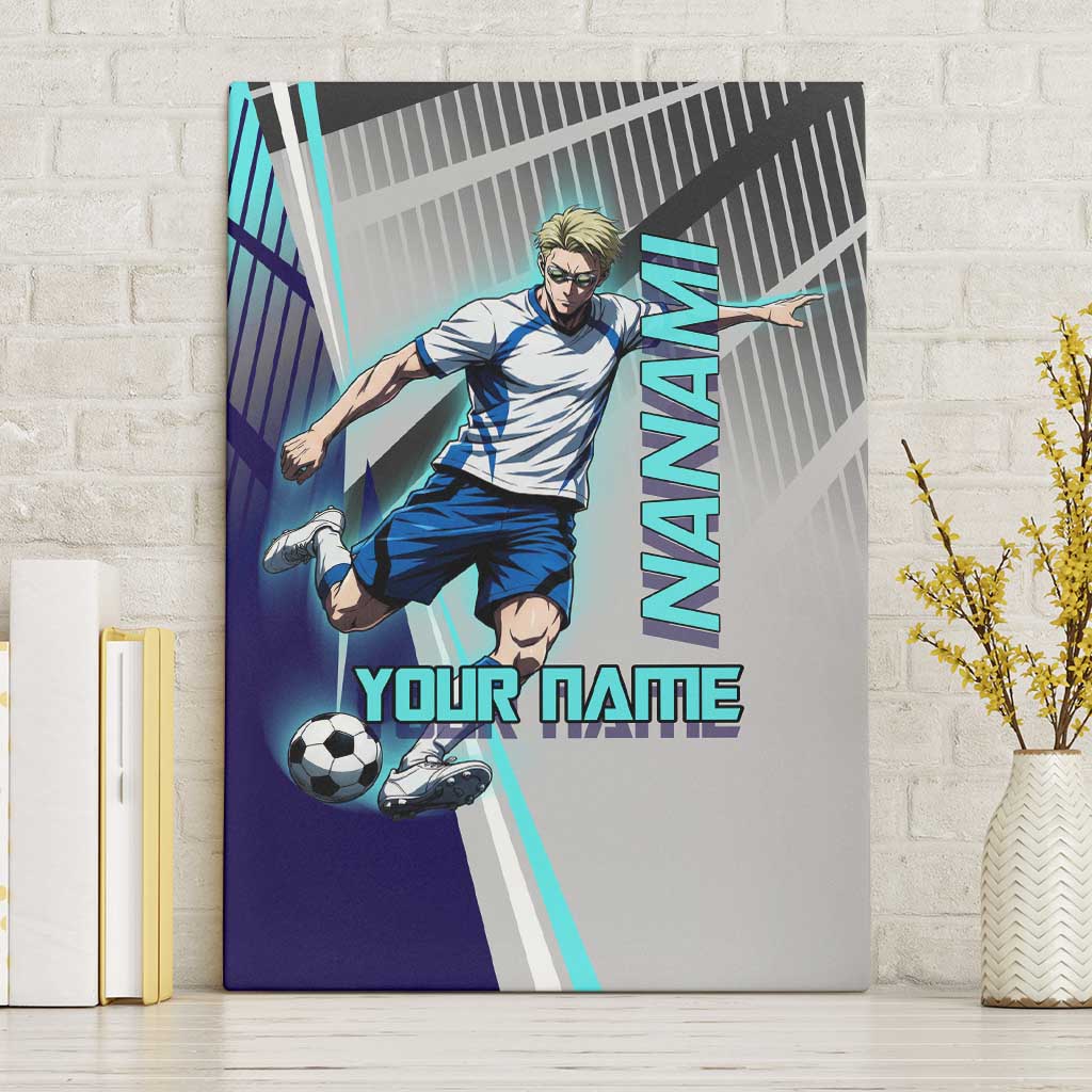 Personalized Nanami Kento Jujutsu Kaisen Canvas Wall Art with Teal Highlights and Dynamic Kick Pose
