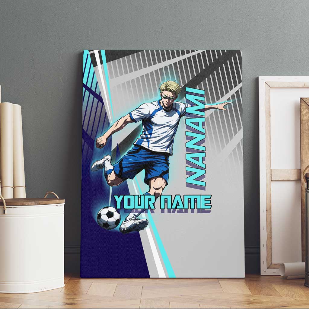 Personalized Nanami Kento Jujutsu Kaisen Canvas Wall Art with Teal Highlights and Dynamic Kick Pose