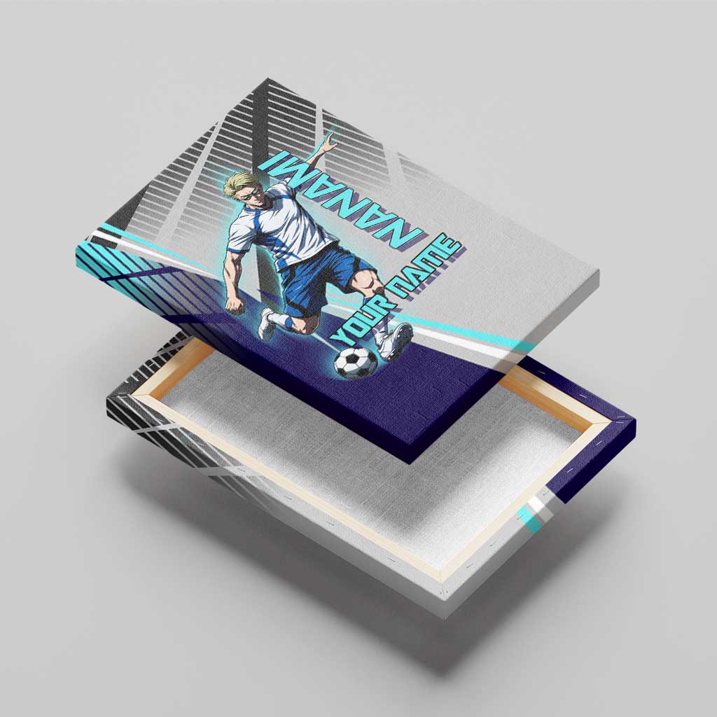 Personalized Nanami Kento Jujutsu Kaisen Canvas Wall Art with Teal Highlights and Dynamic Kick Pose