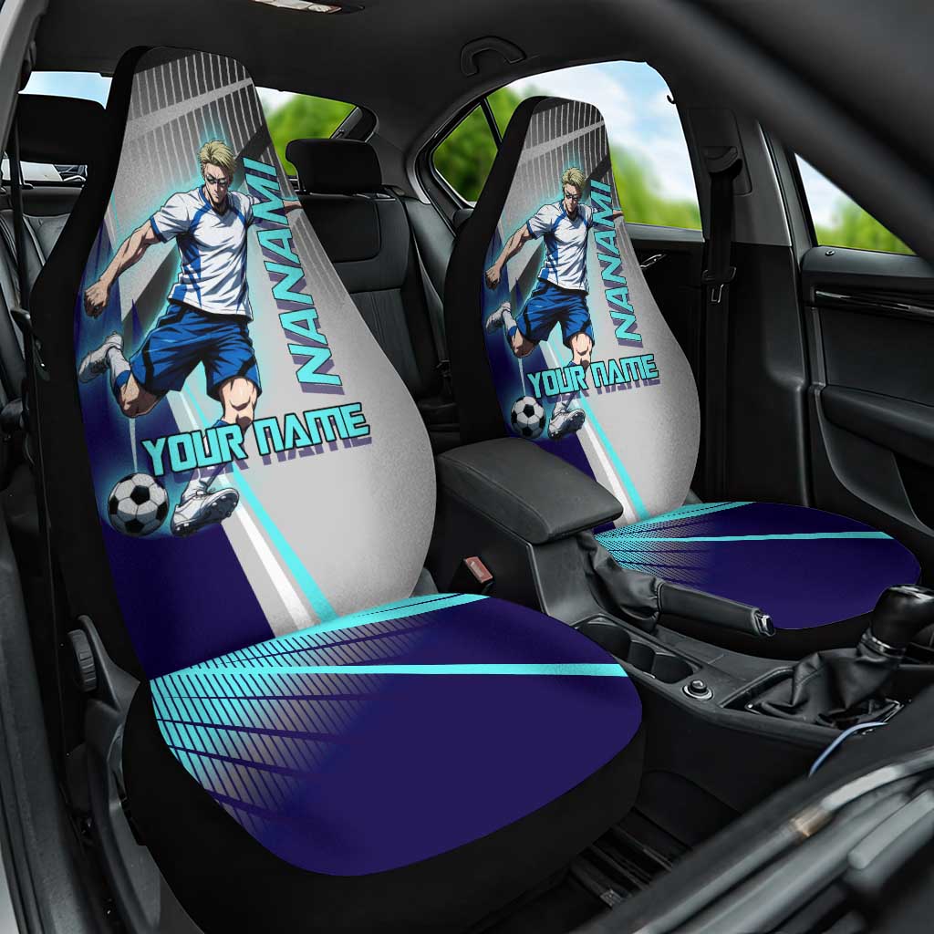 Personalized Nanami Kento Jujutsu Kaisen Car Seat Cover with Teal Highlights and Dynamic Kick Pose
