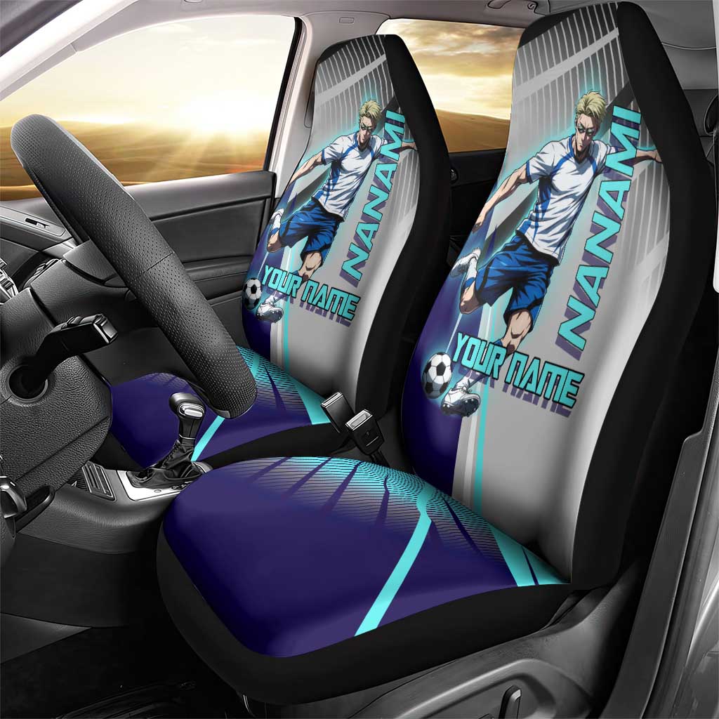 Personalized Nanami Kento Jujutsu Kaisen Car Seat Cover with Teal Highlights and Dynamic Kick Pose