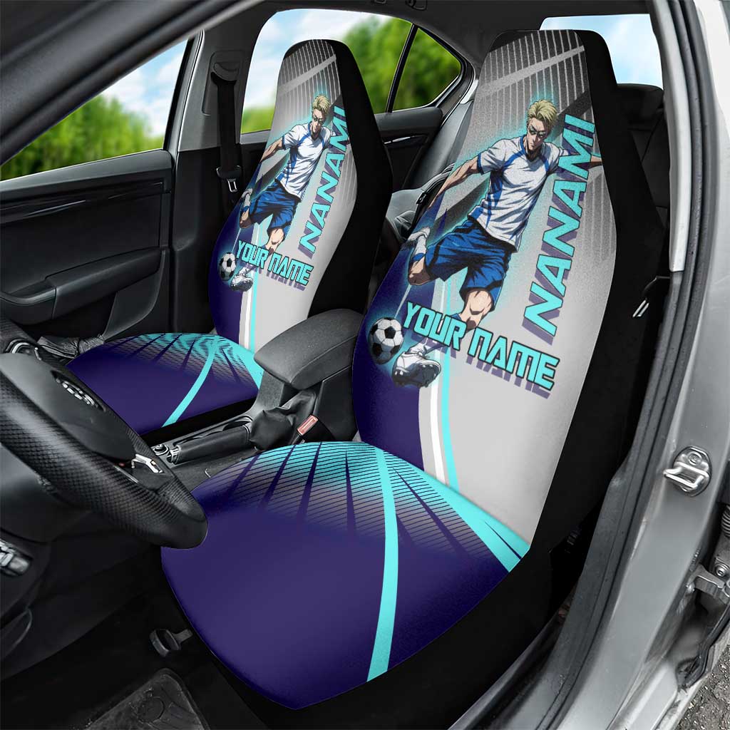 Personalized Nanami Kento Jujutsu Kaisen Car Seat Cover with Teal Highlights and Dynamic Kick Pose
