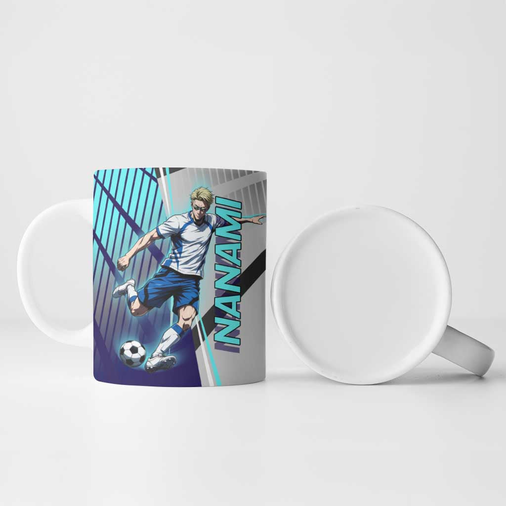 Personalized Nanami Kento Jujutsu Kaisen Ceramic Mug with Teal Highlights and Dynamic Kick Pose