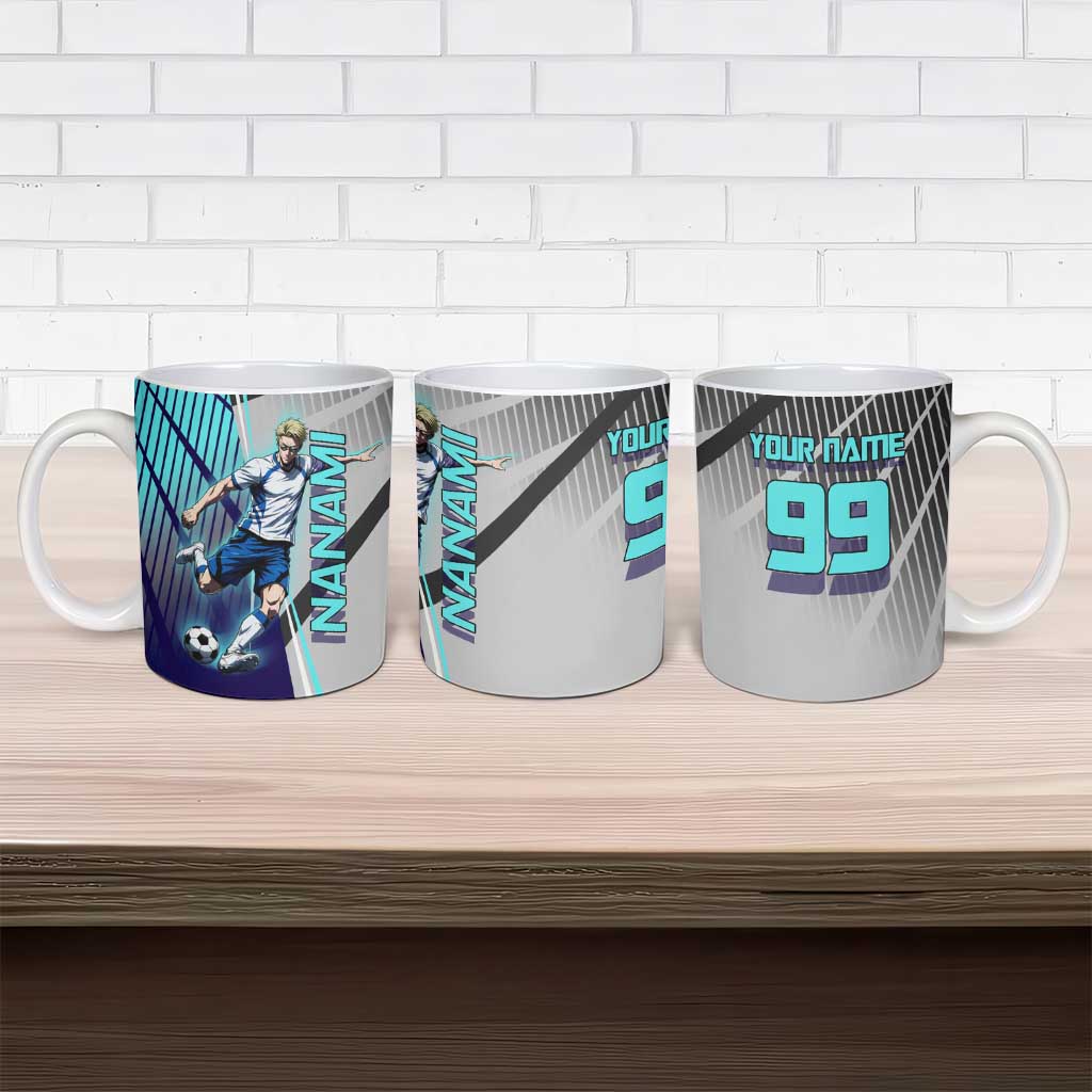 Personalized Nanami Kento Jujutsu Kaisen Ceramic Mug with Teal Highlights and Dynamic Kick Pose