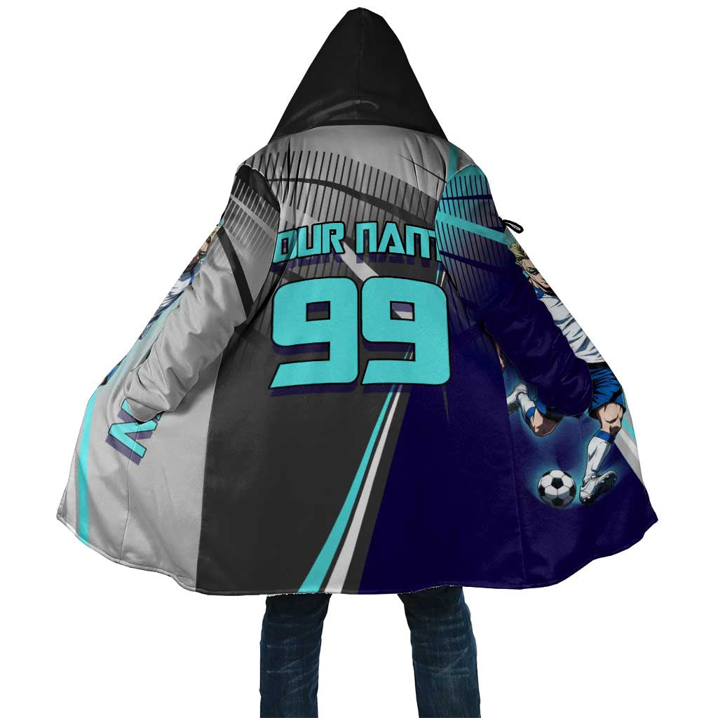 Personalized Nanami Kento Jujutsu Kaisen Cloak with Teal Highlights and Dynamic Kick Pose