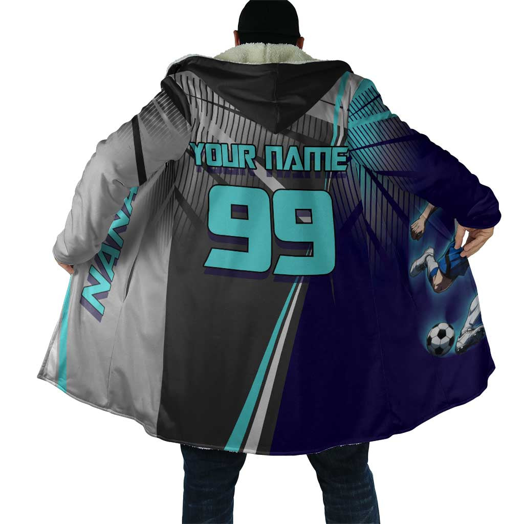 Personalized Nanami Kento Jujutsu Kaisen Cloak with Teal Highlights and Dynamic Kick Pose