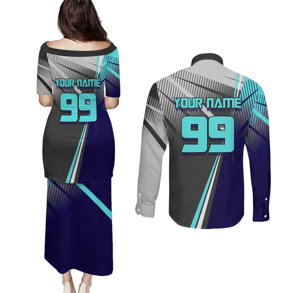 Personalized Nanami Kento Jujutsu Kaisen Couples Matching Puletasi and Long Sleeve Button Shirt with Teal Highlights and Dynamic Kick Pose