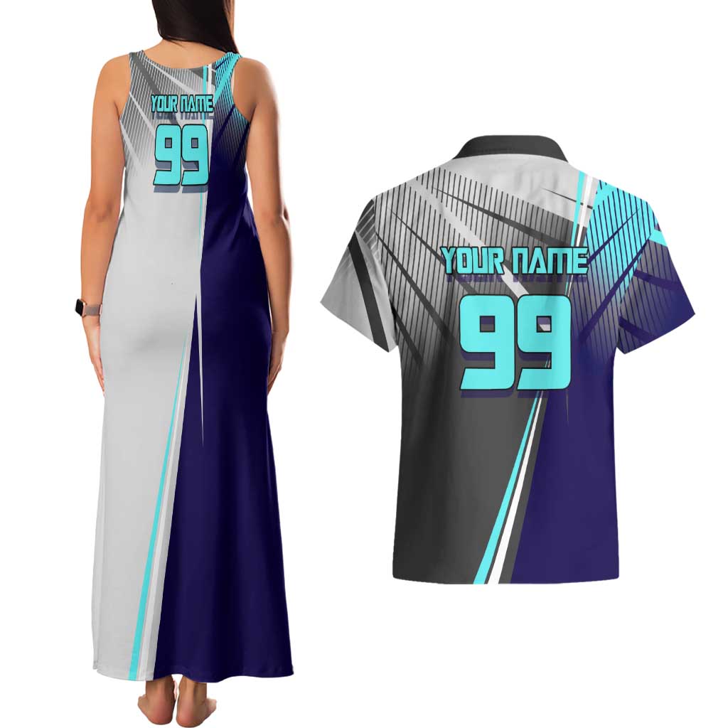 Personalized Nanami Kento Jujutsu Kaisen Couples Matching Tank Maxi Dress and Hawaiian Shirt with Teal Highlights and Dynamic Kick Pose