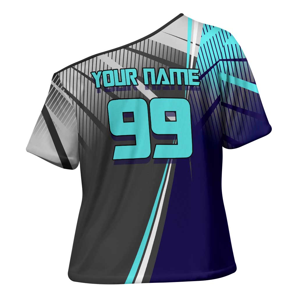 Personalized Nanami Kento Jujutsu Kaisen Cross Shoulder Shirt with Teal Highlights and Dynamic Kick Pose