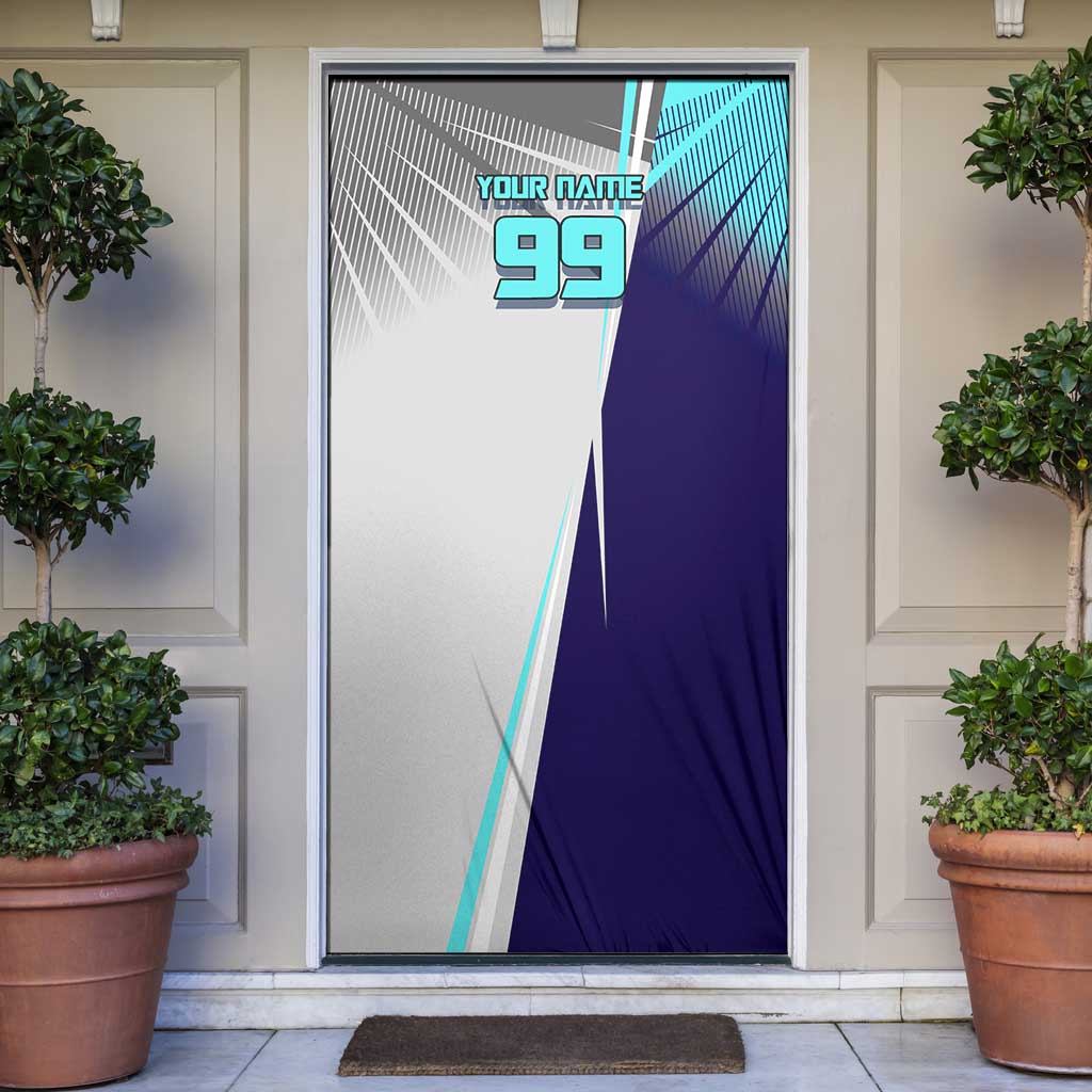 Personalized Nanami Kento Jujutsu Kaisen Door Cover with Teal Highlights and Dynamic Kick Pose