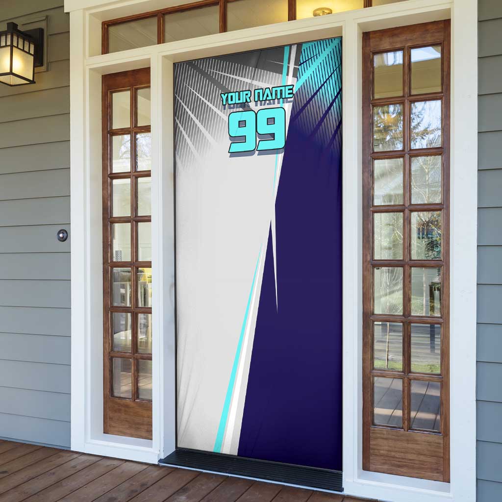 Personalized Nanami Kento Jujutsu Kaisen Door Cover with Teal Highlights and Dynamic Kick Pose