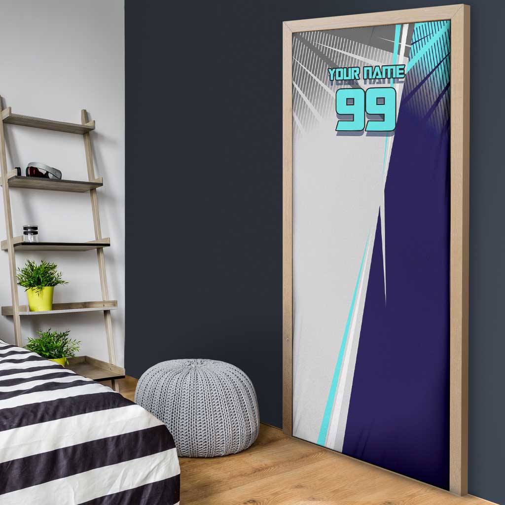 Personalized Nanami Kento Jujutsu Kaisen Door Cover with Teal Highlights and Dynamic Kick Pose