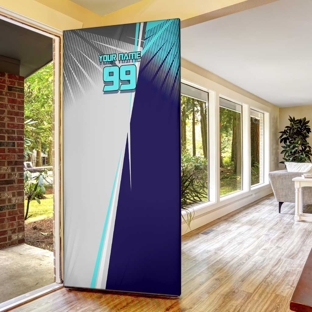Personalized Nanami Kento Jujutsu Kaisen Door Cover with Teal Highlights and Dynamic Kick Pose