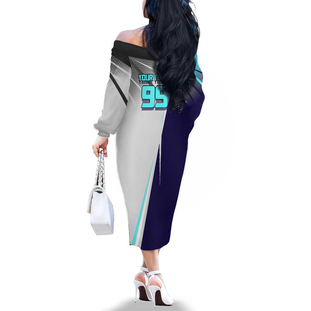 Personalized Nanami Kento Jujutsu Kaisen Family Matching Off The Shoulder Long Sleeve Dress and Hawaiian Shirt with Teal Highlights and Dynamic Kick Pose