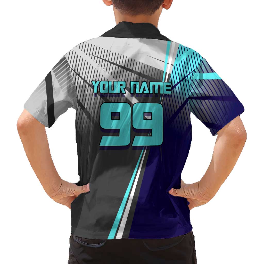 Personalized Nanami Kento Jujutsu Kaisen Family Matching Off Shoulder Maxi Dress and Hawaiian Shirt with Teal Highlights and Dynamic Kick Pose