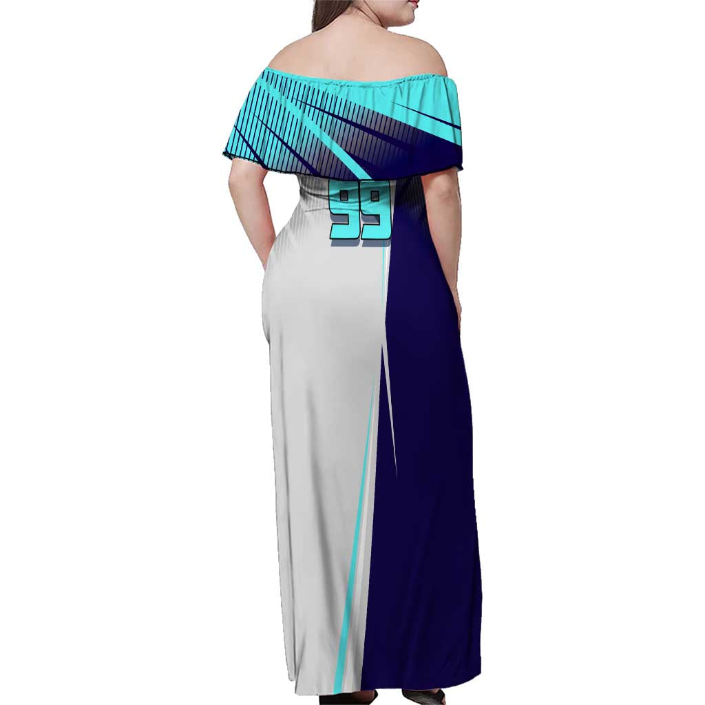 Personalized Nanami Kento Jujutsu Kaisen Family Matching Off Shoulder Maxi Dress and Hawaiian Shirt with Teal Highlights and Dynamic Kick Pose