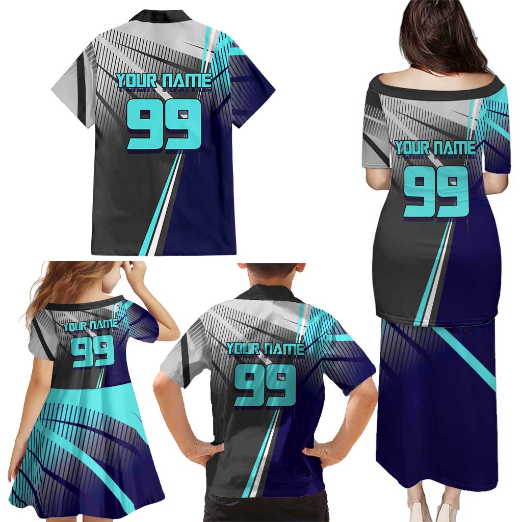 Personalized Nanami Kento Jujutsu Kaisen Family Matching Puletasi and Hawaiian Shirt with Teal Highlights and Dynamic Kick Pose