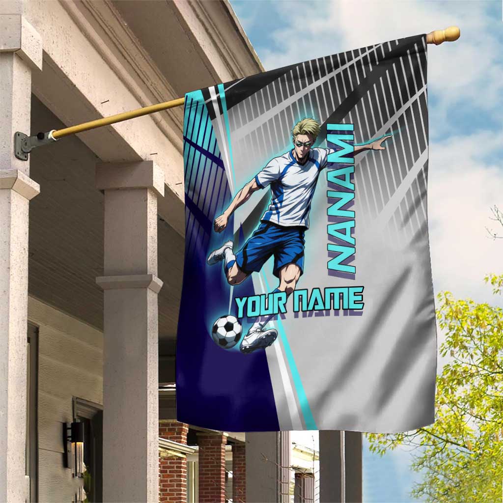 Personalized Nanami Kento Jujutsu Kaisen Garden Flag with Teal Highlights and Dynamic Kick Pose