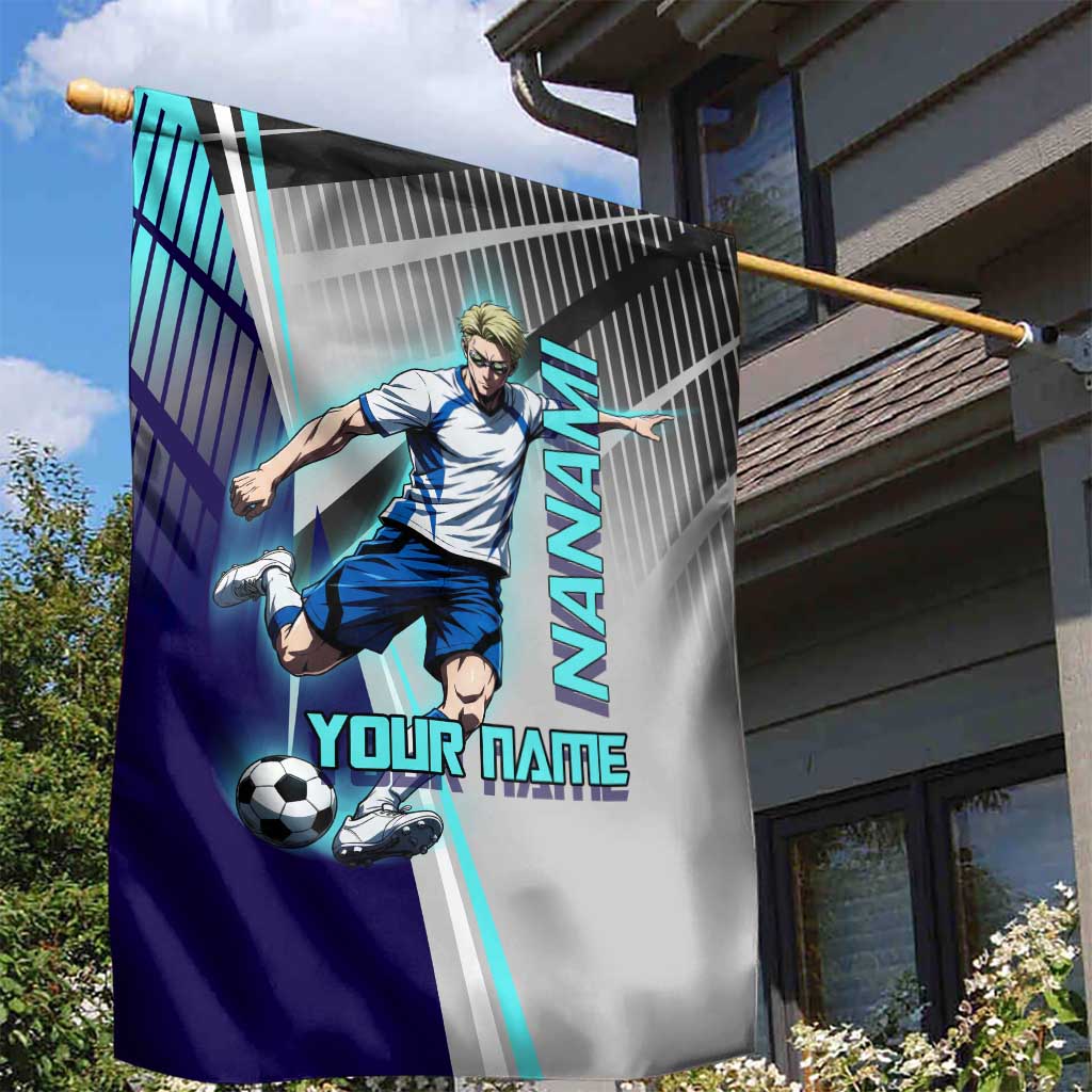 Personalized Nanami Kento Jujutsu Kaisen Garden Flag with Teal Highlights and Dynamic Kick Pose
