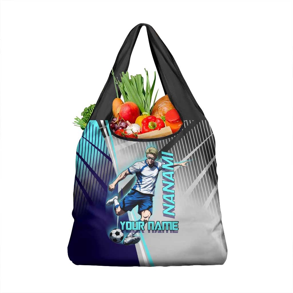 Personalized Nanami Kento Jujutsu Kaisen Grocery Bag with Teal Highlights and Dynamic Kick Pose