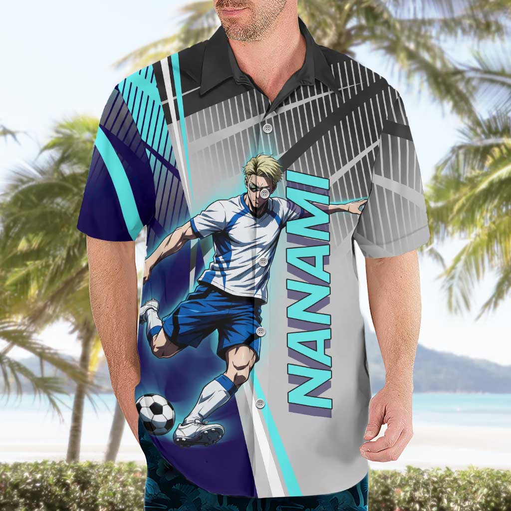 Personalized Nanami Kento Jujutsu Kaisen Hawaiian Shirt with Teal Highlights and Dynamic Kick Pose