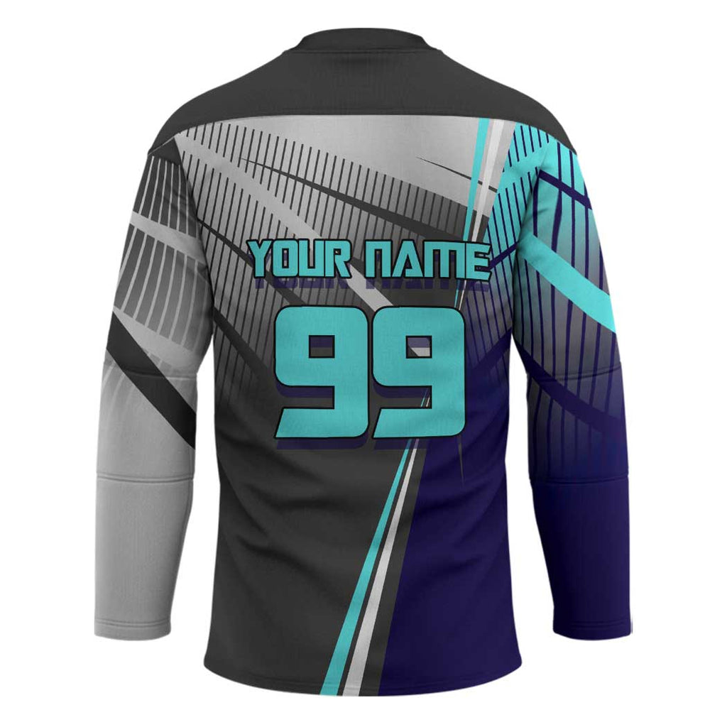Personalized Nanami Kento Jujutsu Kaisen Hockey Jersey with Teal Highlights and Dynamic Kick Pose