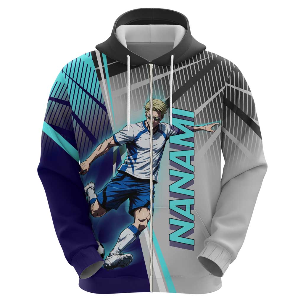 Personalized Nanami Kento Jujutsu Kaisen Hoodie with Teal Highlights and Dynamic Kick Pose