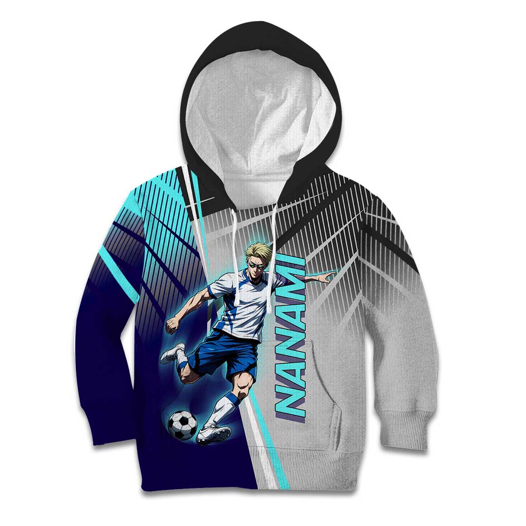 Personalized Nanami Kento Jujutsu Kaisen Kid Hoodie with Teal Highlights and Dynamic Kick Pose