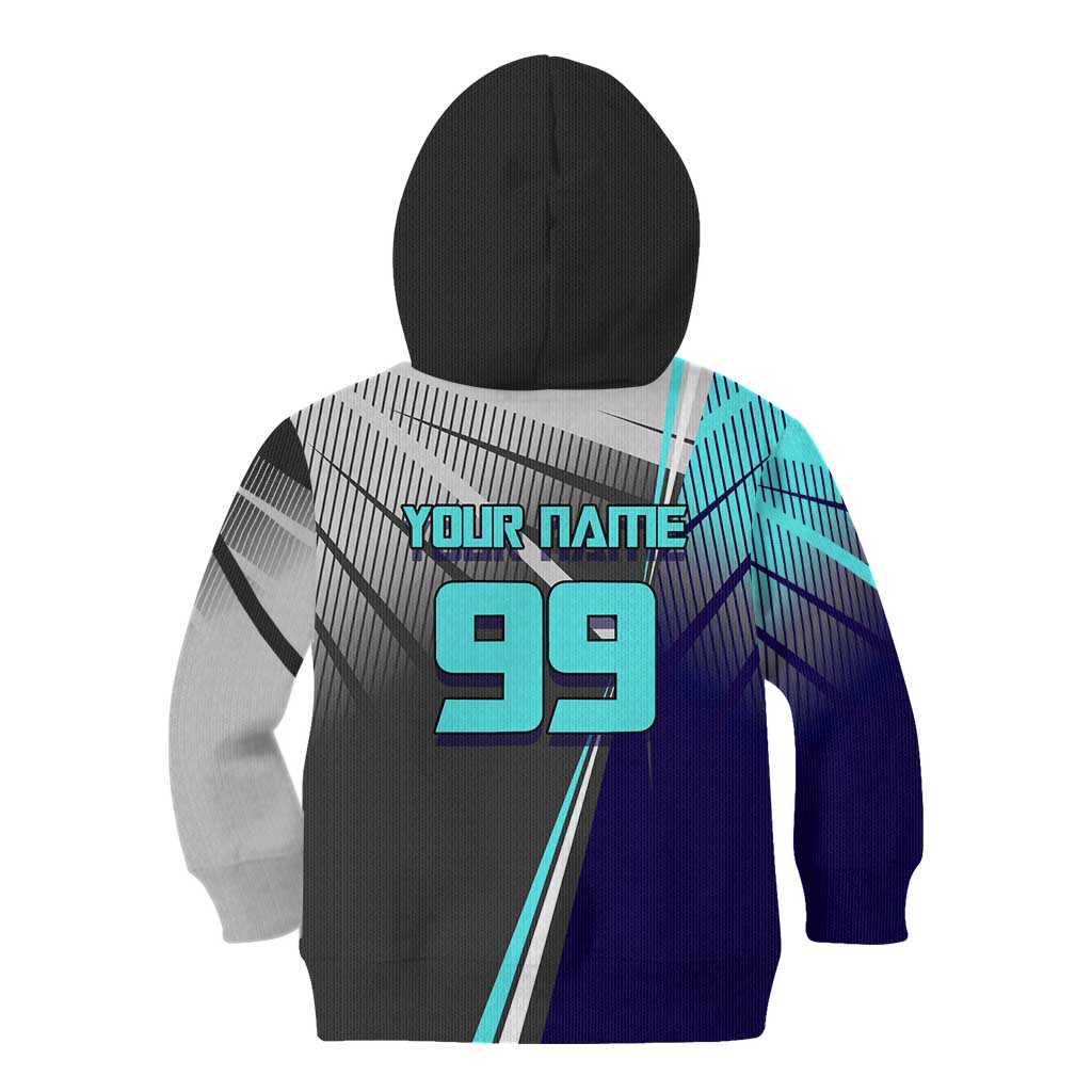 Personalized Nanami Kento Jujutsu Kaisen Kid Hoodie with Teal Highlights and Dynamic Kick Pose