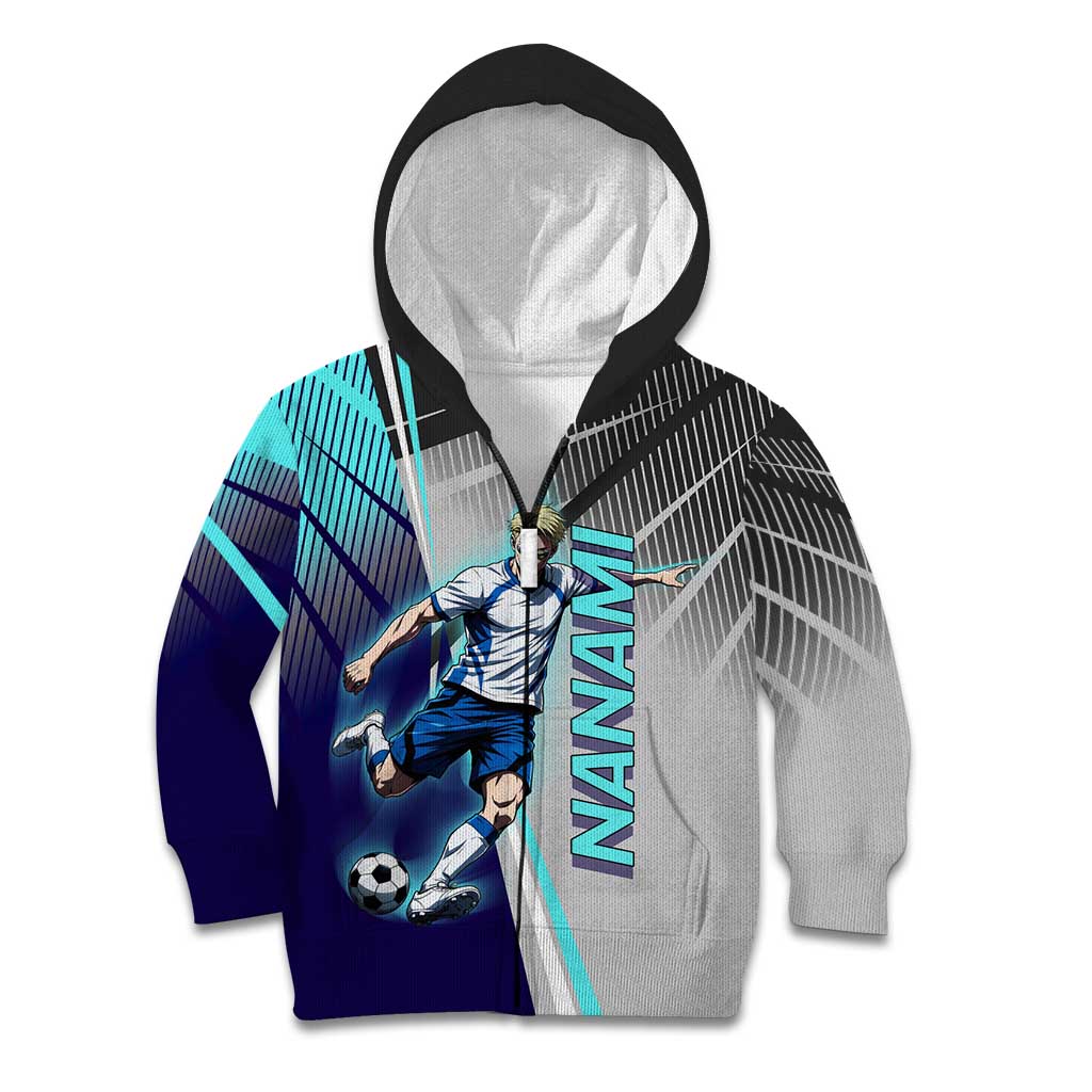 Personalized Nanami Kento Jujutsu Kaisen Kid Hoodie with Teal Highlights and Dynamic Kick Pose